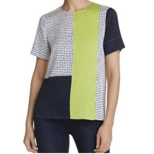 NWT DONNA KARAN Sand Sea and Sky COLOR Block short sleeve blouse, size S